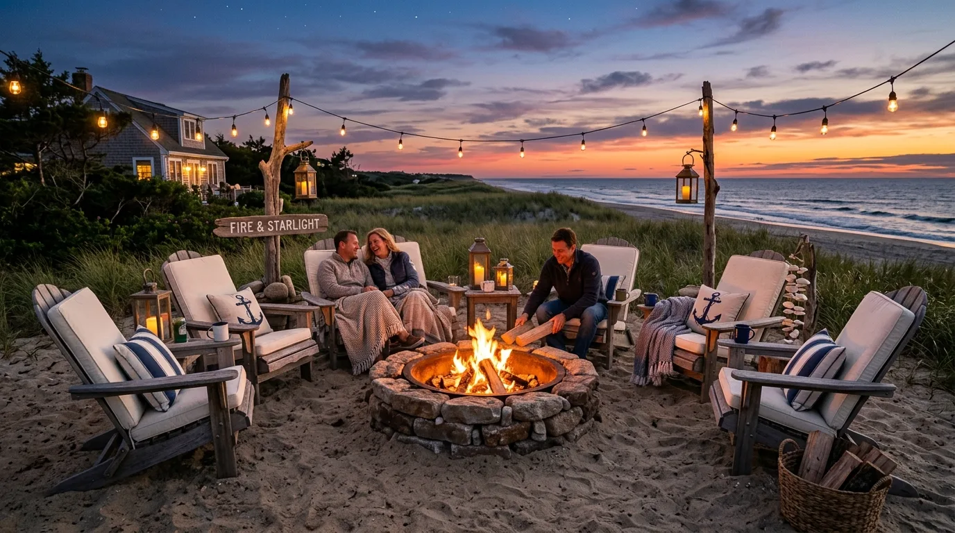 Fire Pit With String Lighting